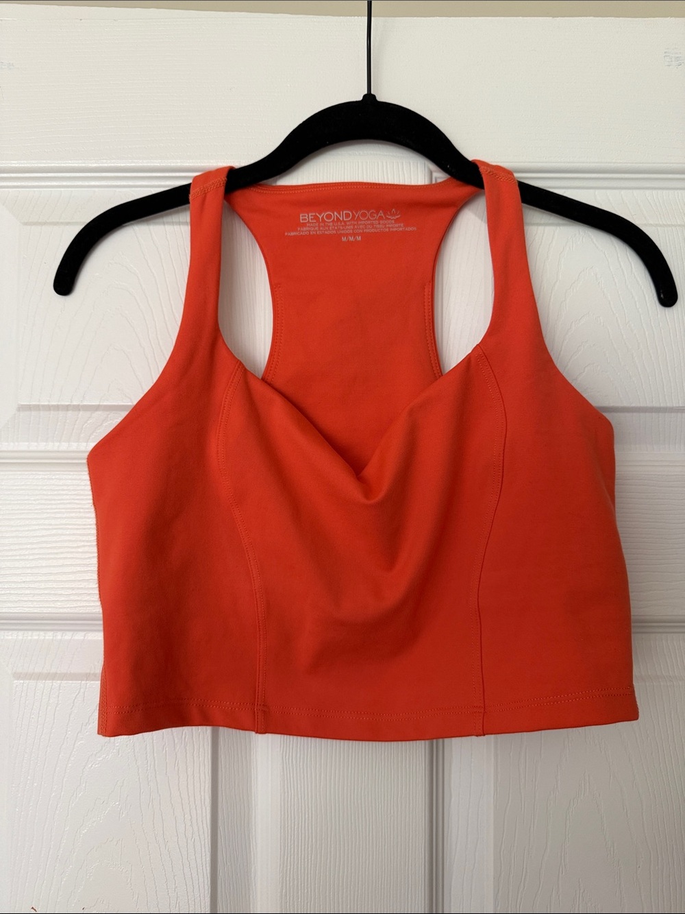 NWOT - Beyond Yoga Bright Coral Draped Racerback Crop Top - Size M